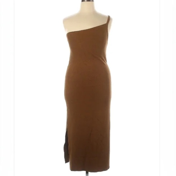 House of Harlow 1960 Ribbed One Shoulder Midi Dress Size Medium NWTS Brown - Picture 4 of 5